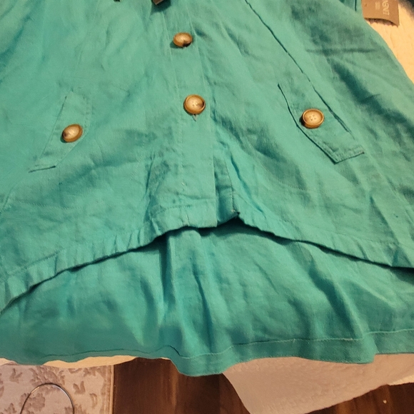 Super Cute Linen Teal Button-Up Hooded Jacket Size XL - Picture 7 of 15